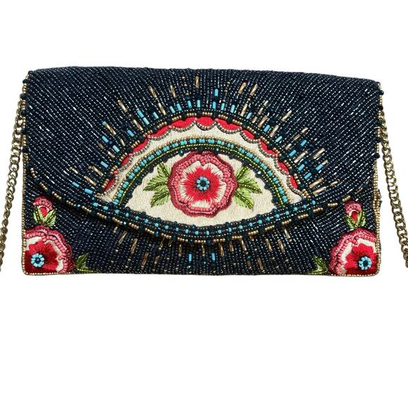 Mary Frances Blue Beaded Mystic Flap Crossbody Bag Gold Chain Crossbody - Picture 2 of 16